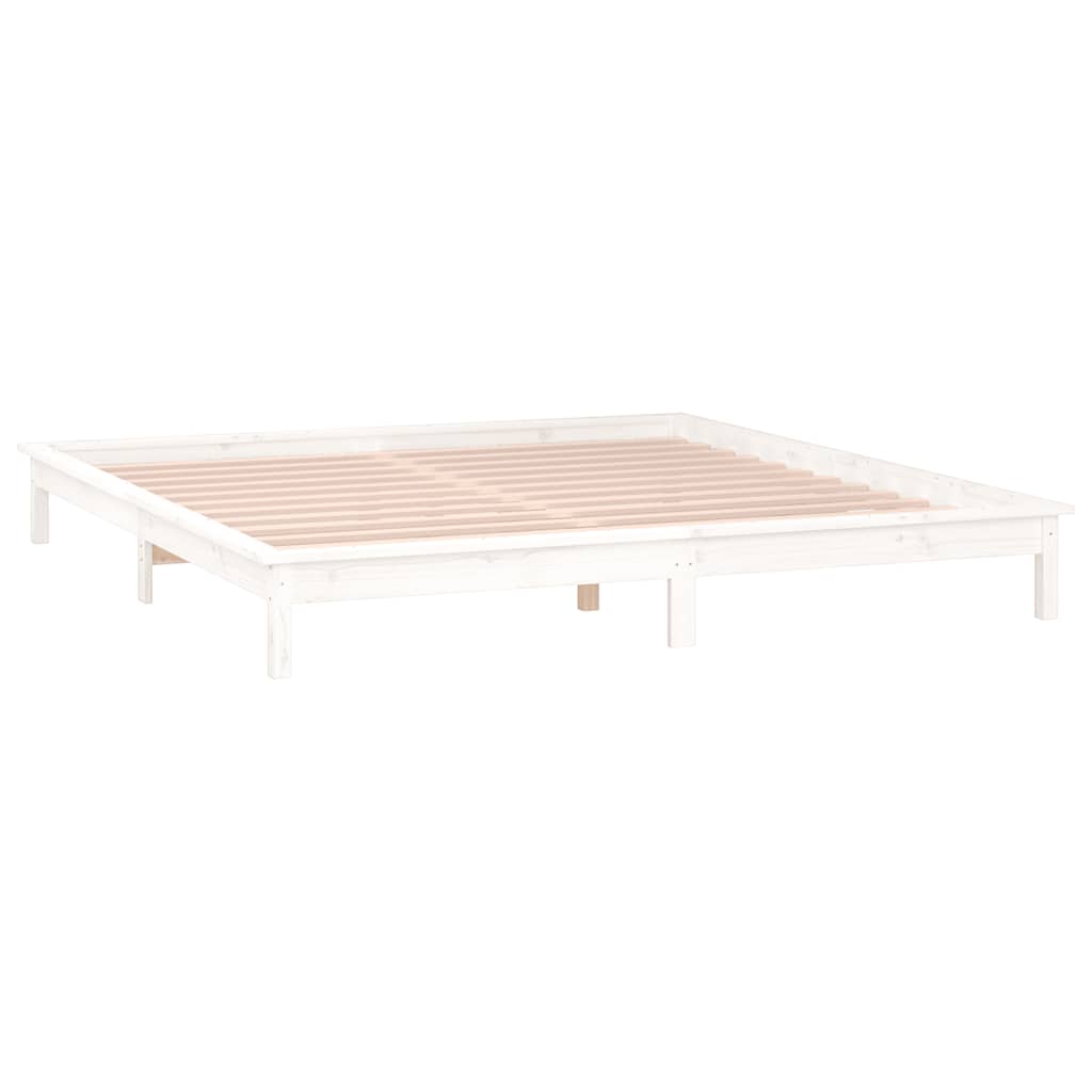 LED Okvir za krevet bijeli 140 x 200 cm od masivnog drva