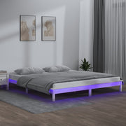LED Okvir za krevet bijeli 140 x 200 cm od masivnog drva