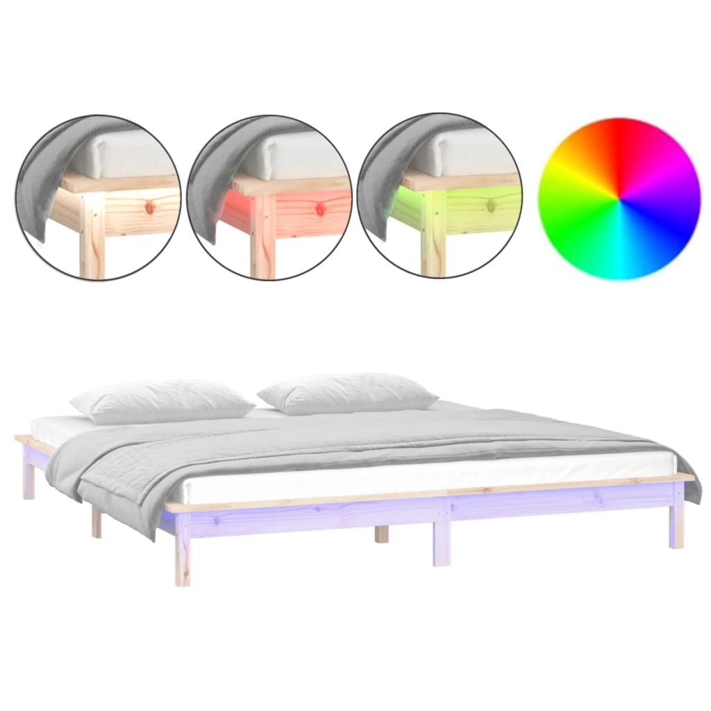 LED okvir kreveta 150 x 200 cm veliki bračni od masivnog drva
