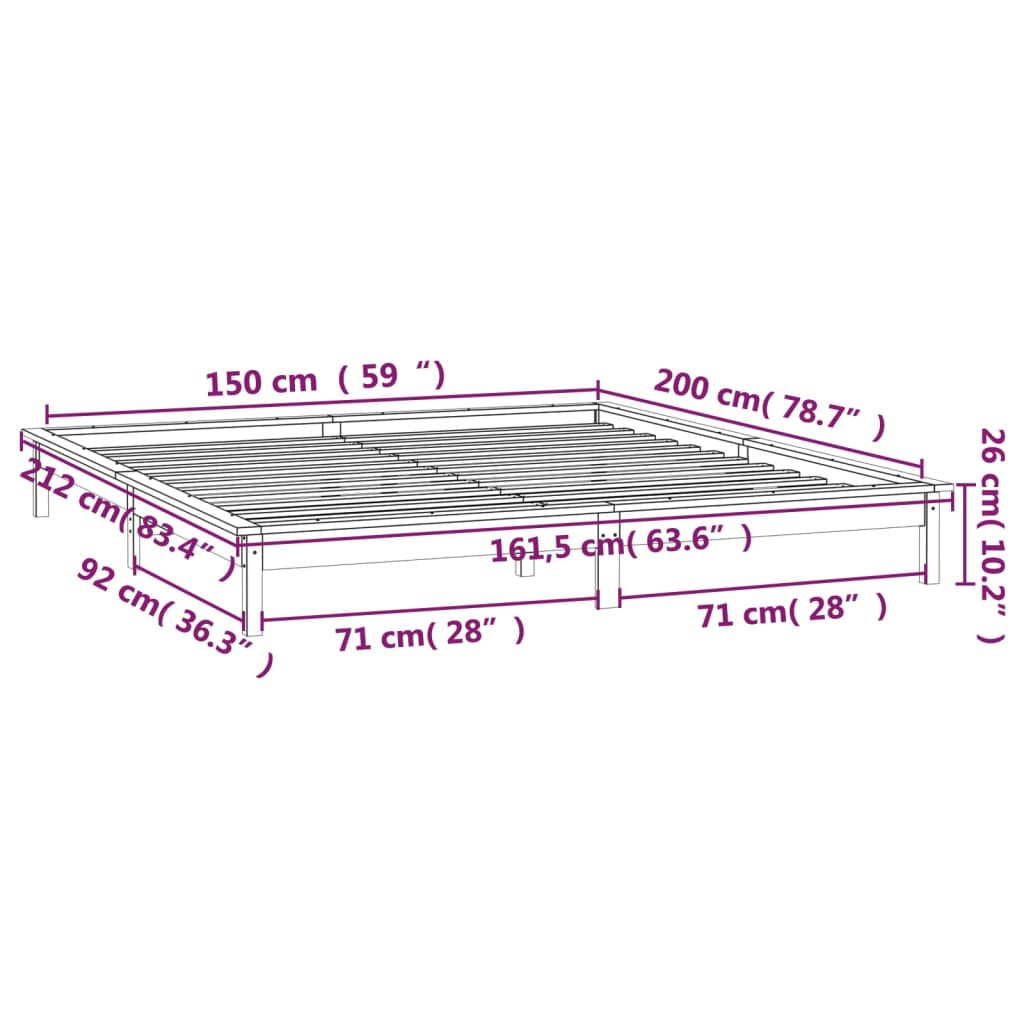 LED okvir kreveta 150 x 200 cm veliki bračni od masivnog drva