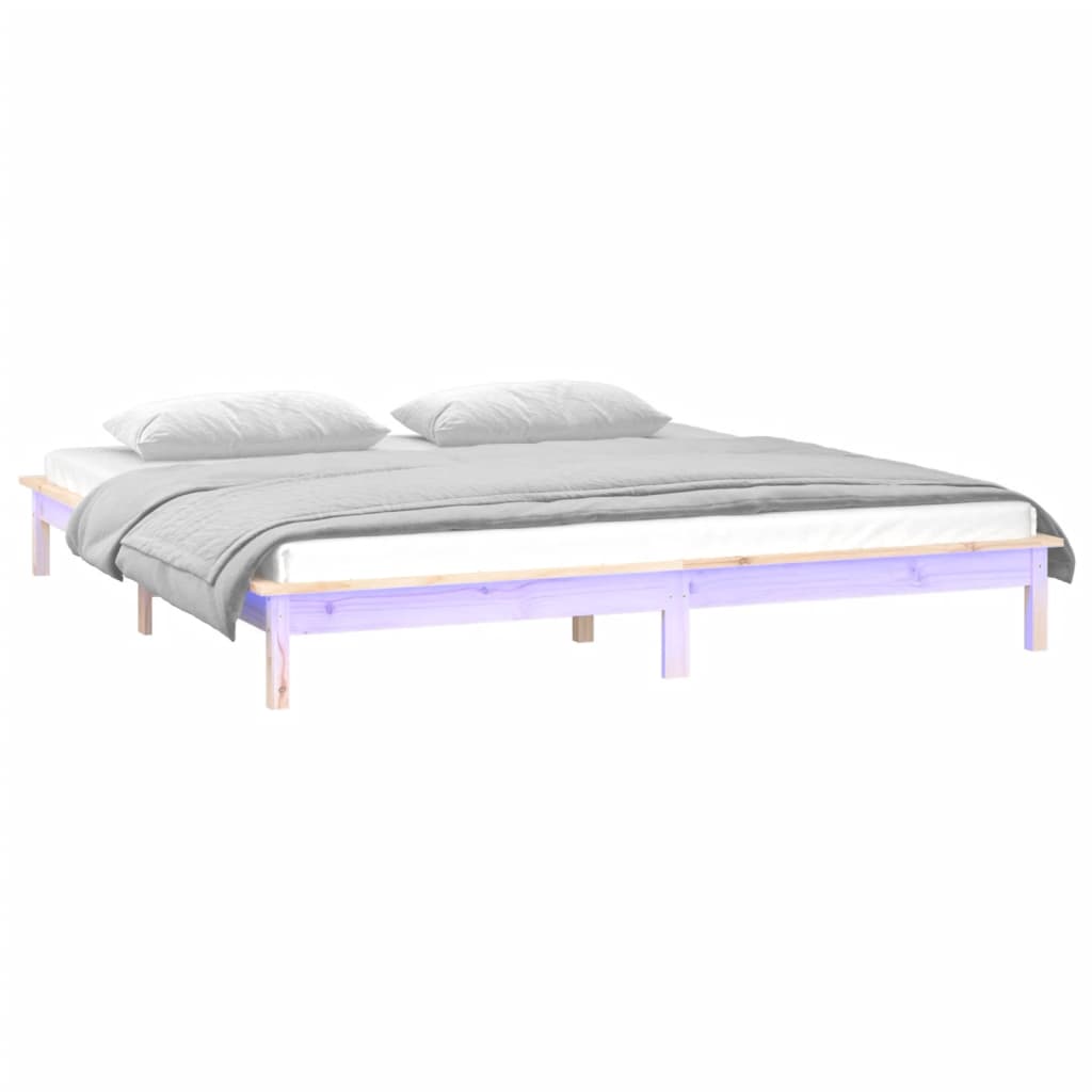 LED okvir kreveta 150 x 200 cm veliki bračni od masivnog drva