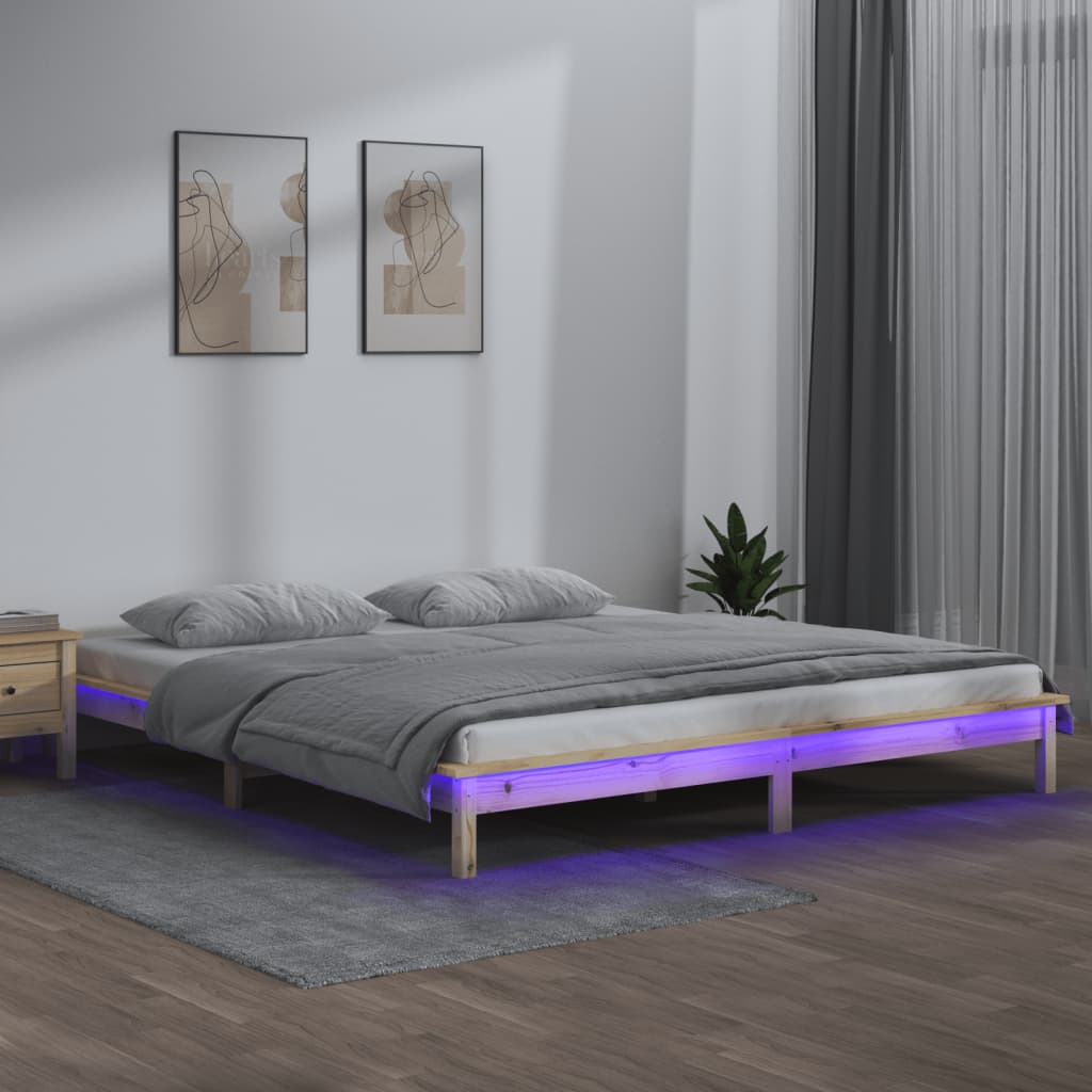 LED okvir kreveta 150 x 200 cm veliki bračni od masivnog drva