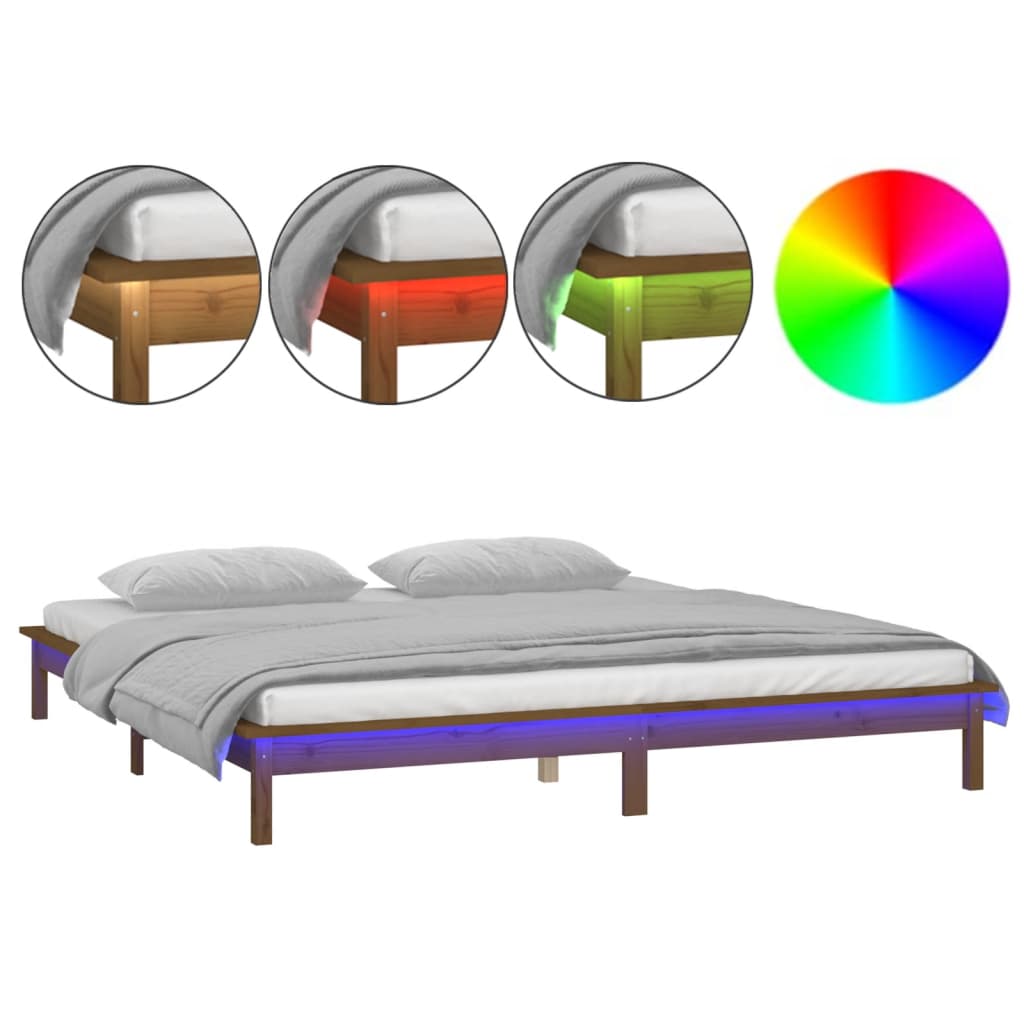 LED okvir za krevet smeđa boja meda 160x200 cm od masivnog drva