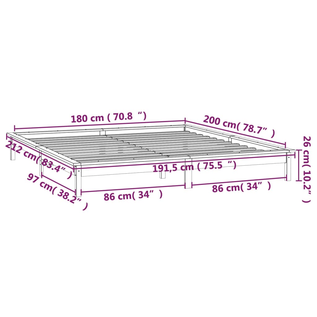 LED okvir kreveta 180 x 200 cm veliki bračni od masivnog drva