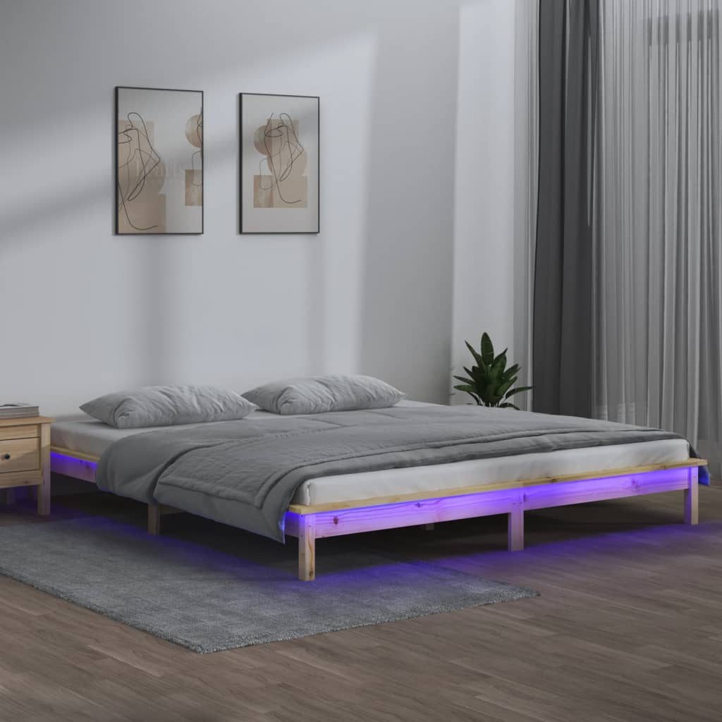 LED okvir kreveta 180 x 200 cm veliki bračni od masivnog drva