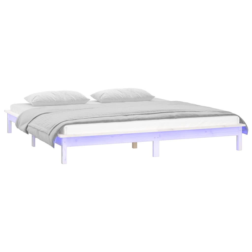 LED okvir kreveta bijeli 180x200 cm veliki bračni masivno drvo