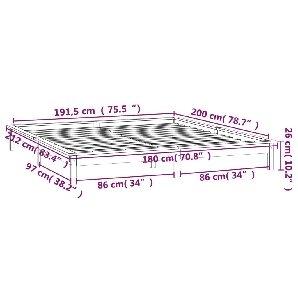 LED okvir kreveta bijeli 180x200 cm veliki bračni masivno drvo