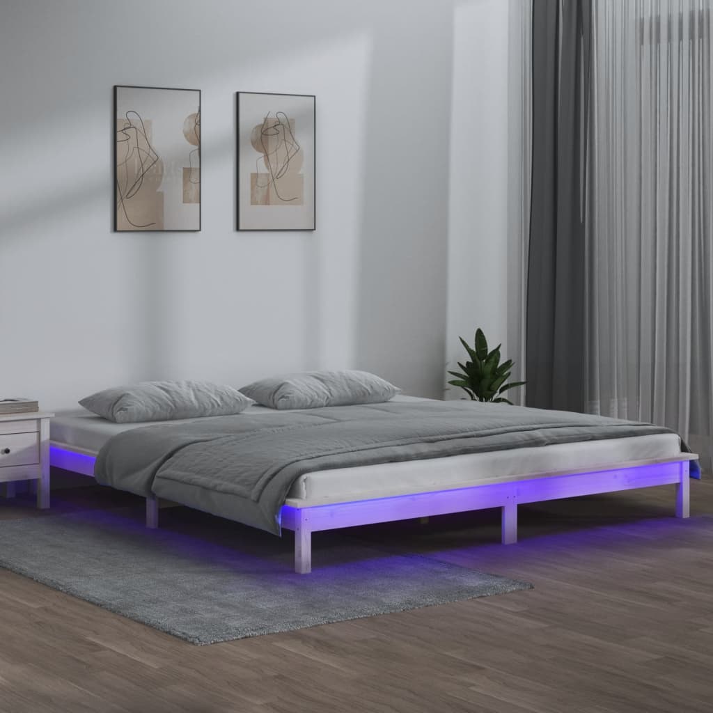 LED okvir kreveta bijeli 180x200 cm veliki bračni masivno drvo