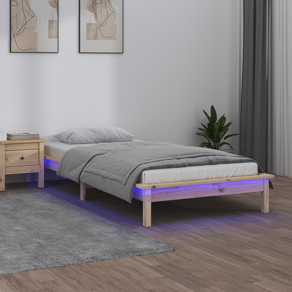 LED okvir kreveta 75 x 190 cm za jednu osobu od masivnog drva