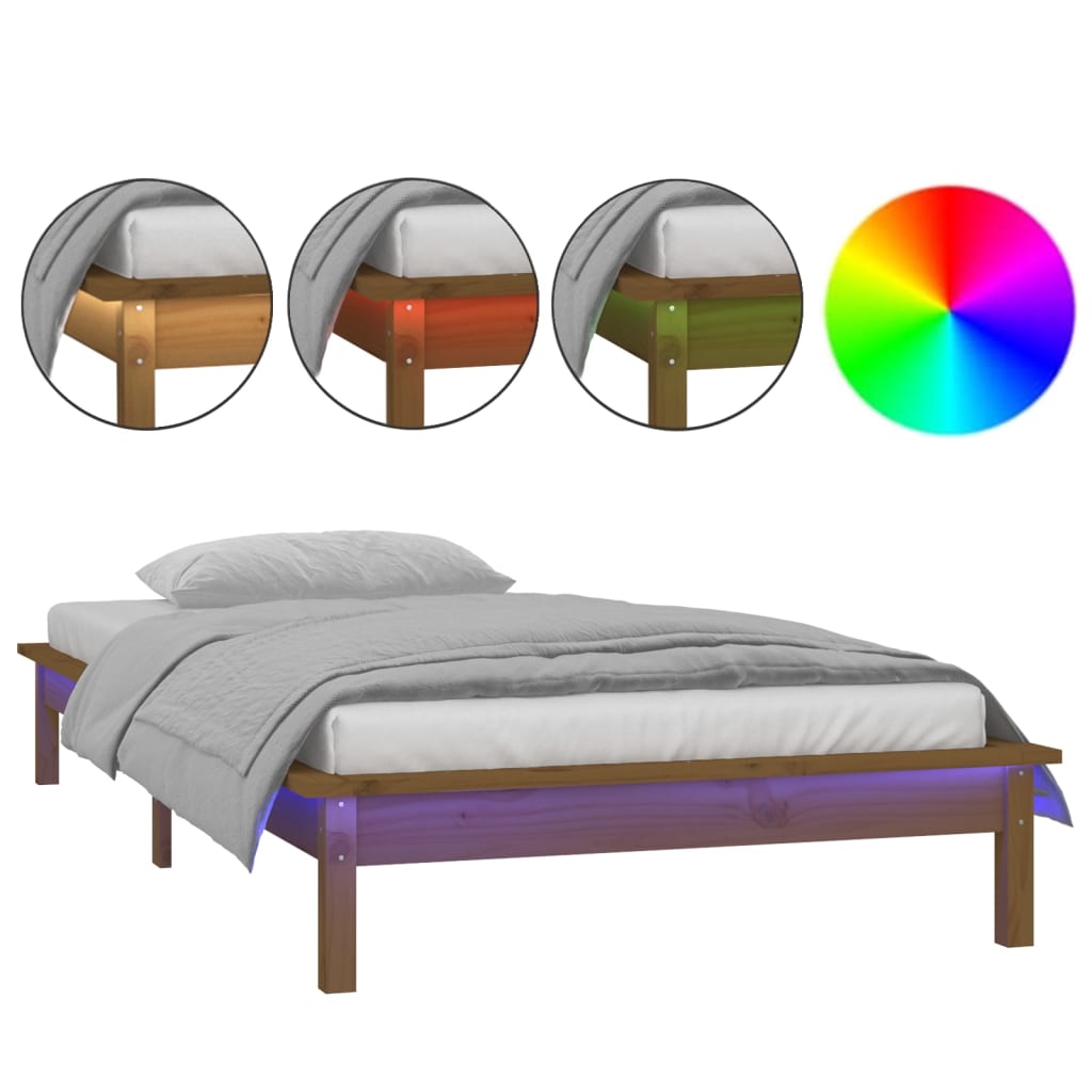 LED okvir kreveta boja meda 75 x 190 cm mali od masivnog drva
