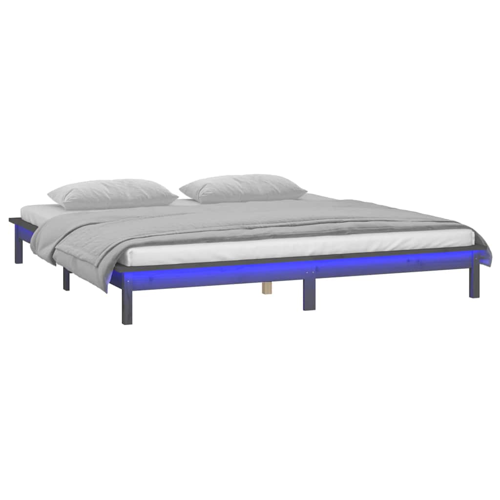 LED okvir kreveta sivi 120x190 cm mali bračni od masivnog drva