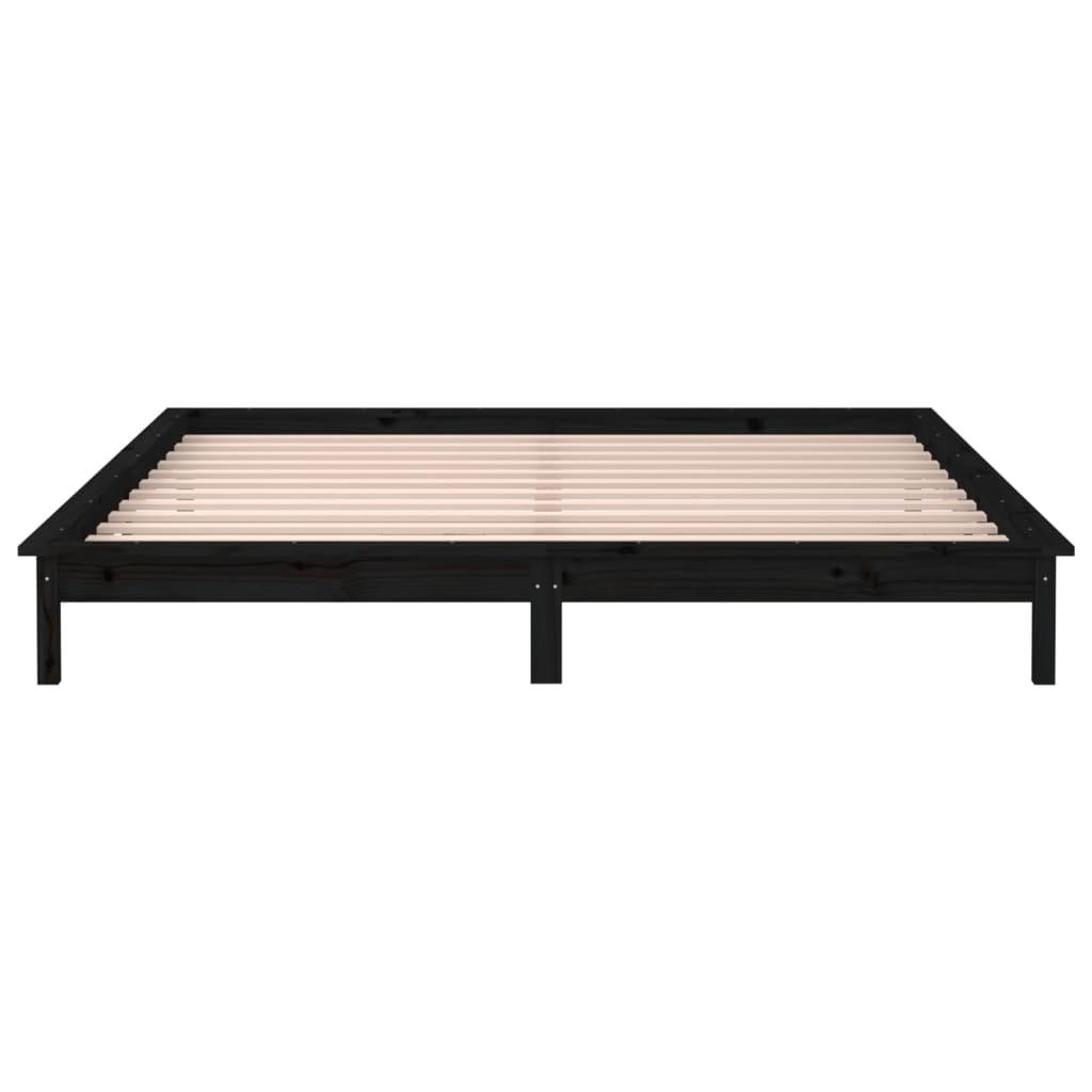 LED okvir kreveta crni 120x190 cm mali bračni od masivnog drva