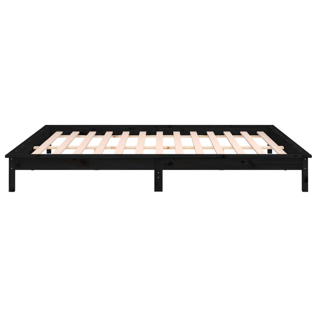 LED okvir kreveta crni 120x190 cm mali bračni od masivnog drva