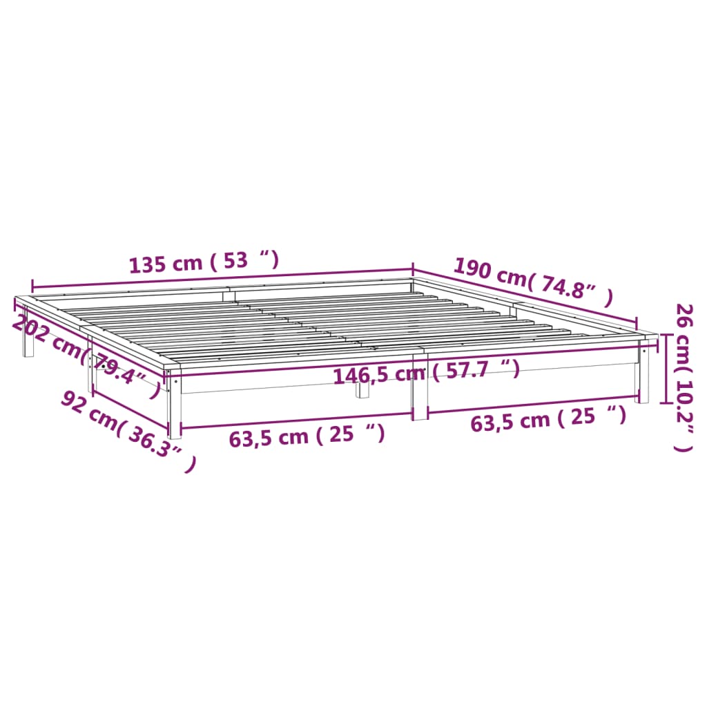 LED okvir kreveta 135 x 90 cm bračni od masivnog drva