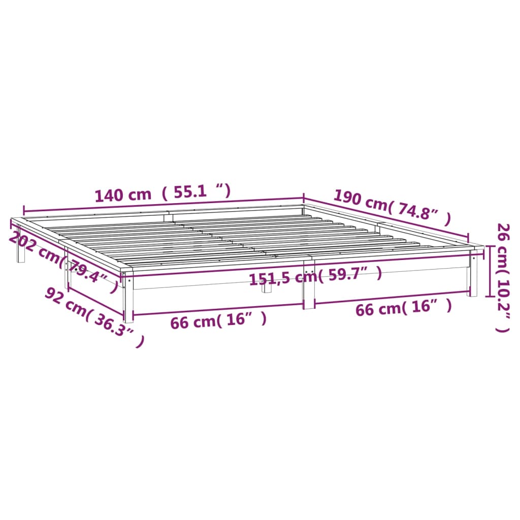 LED okvir za krevet 140 x 190 cm od masivnog drva