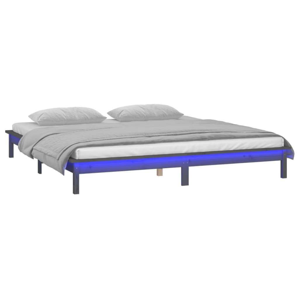 LED okvir za krevet sivi 140 x 190 cm od masivnog drva