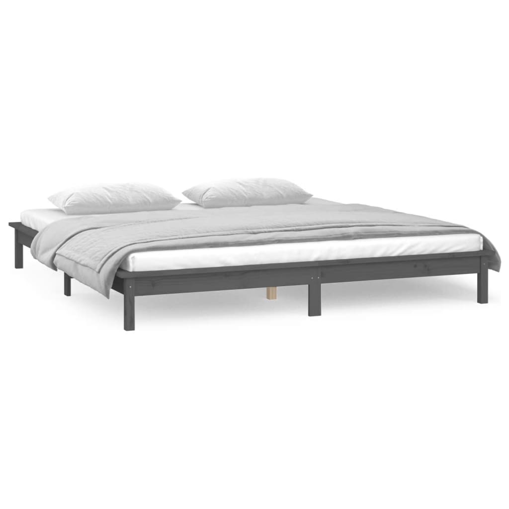 LED okvir za krevet sivi 140 x 190 cm od masivnog drva