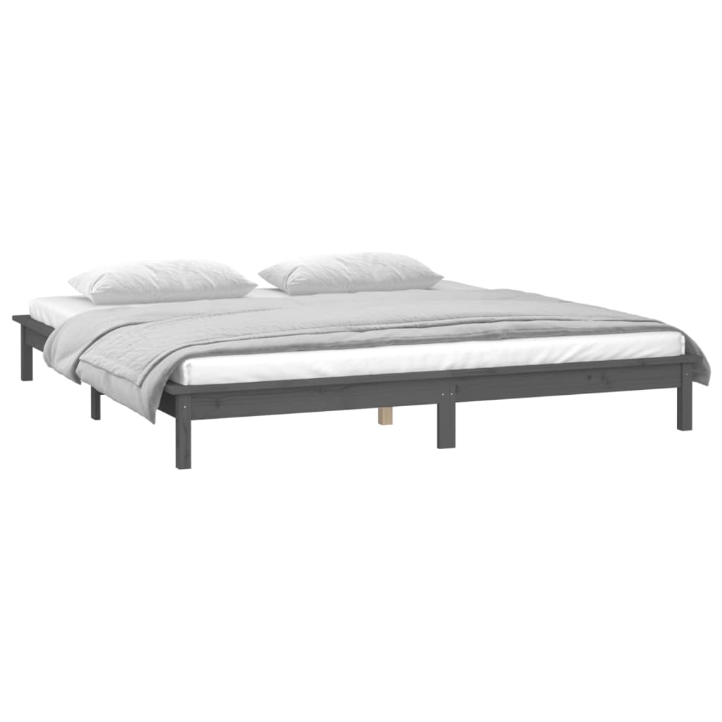 LED okvir za krevet sivi 140 x 190 cm od masivnog drva
