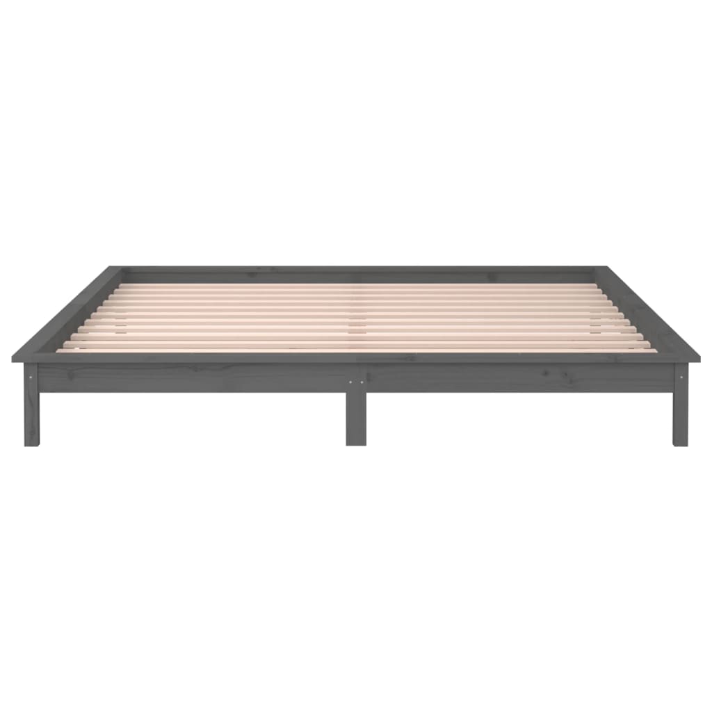 LED okvir za krevet sivi 140 x 190 cm od masivnog drva