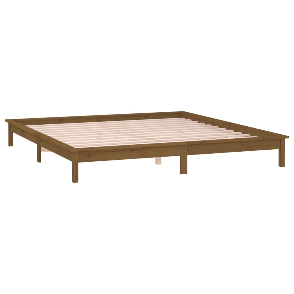 LED okvir za krevet smeđa boja meda 140 x 190 cm masivno drva