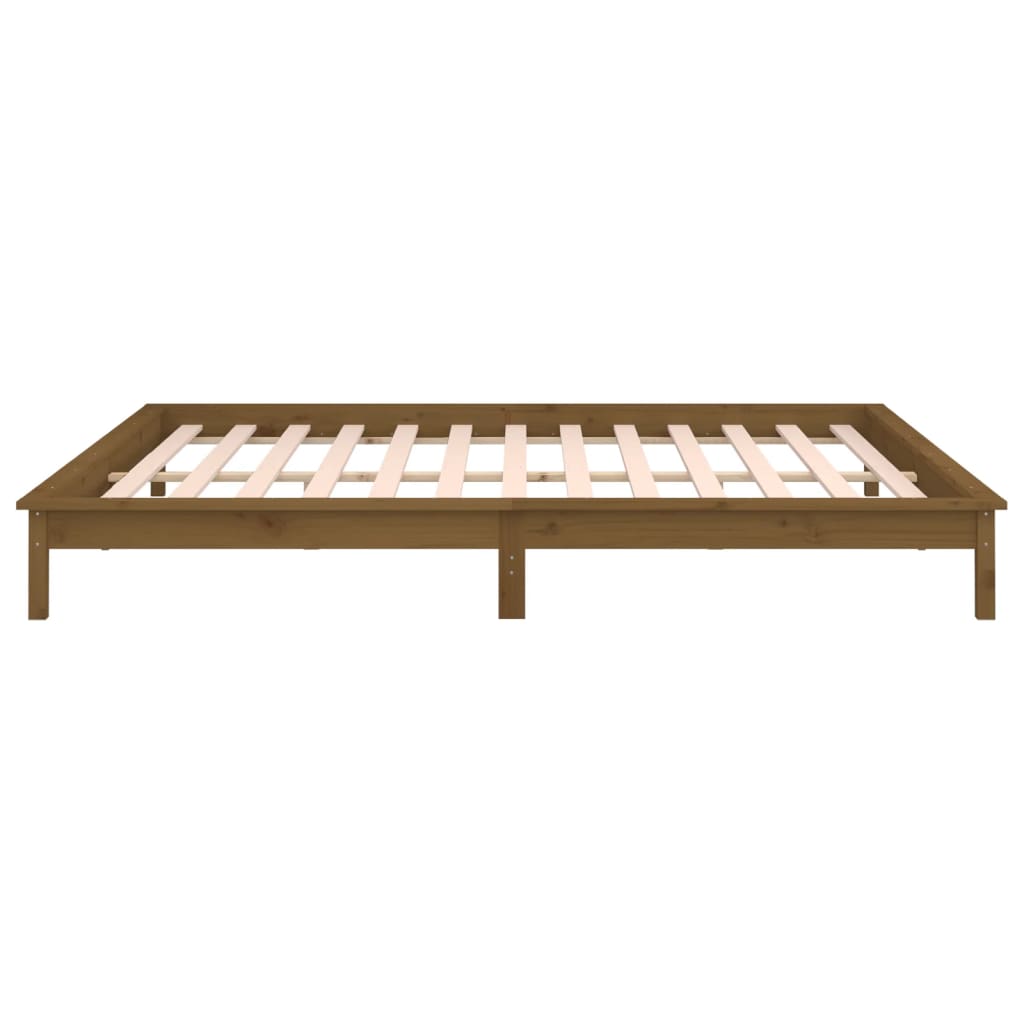 LED okvir za krevet smeđa boja meda 140 x 190 cm masivno drva