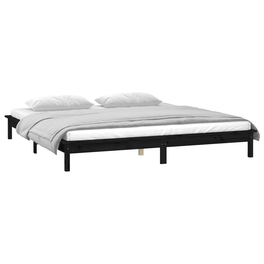 LED okvir za krevet crni 140 x 190 cm od masivnog drva