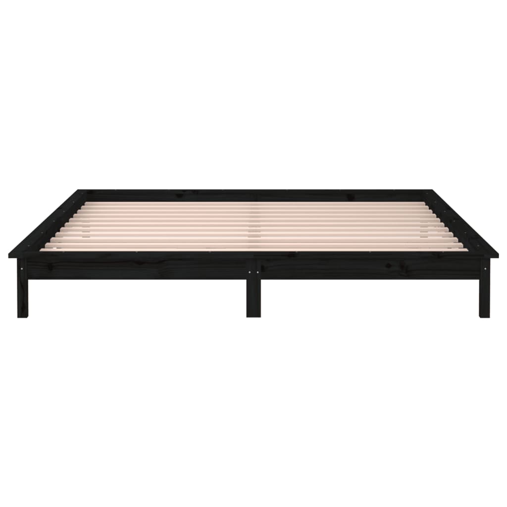 LED okvir za krevet crni 140 x 190 cm od masivnog drva
