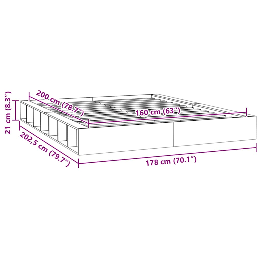 Okvir za krevet bijeli 160x200 cm od masivne borovine