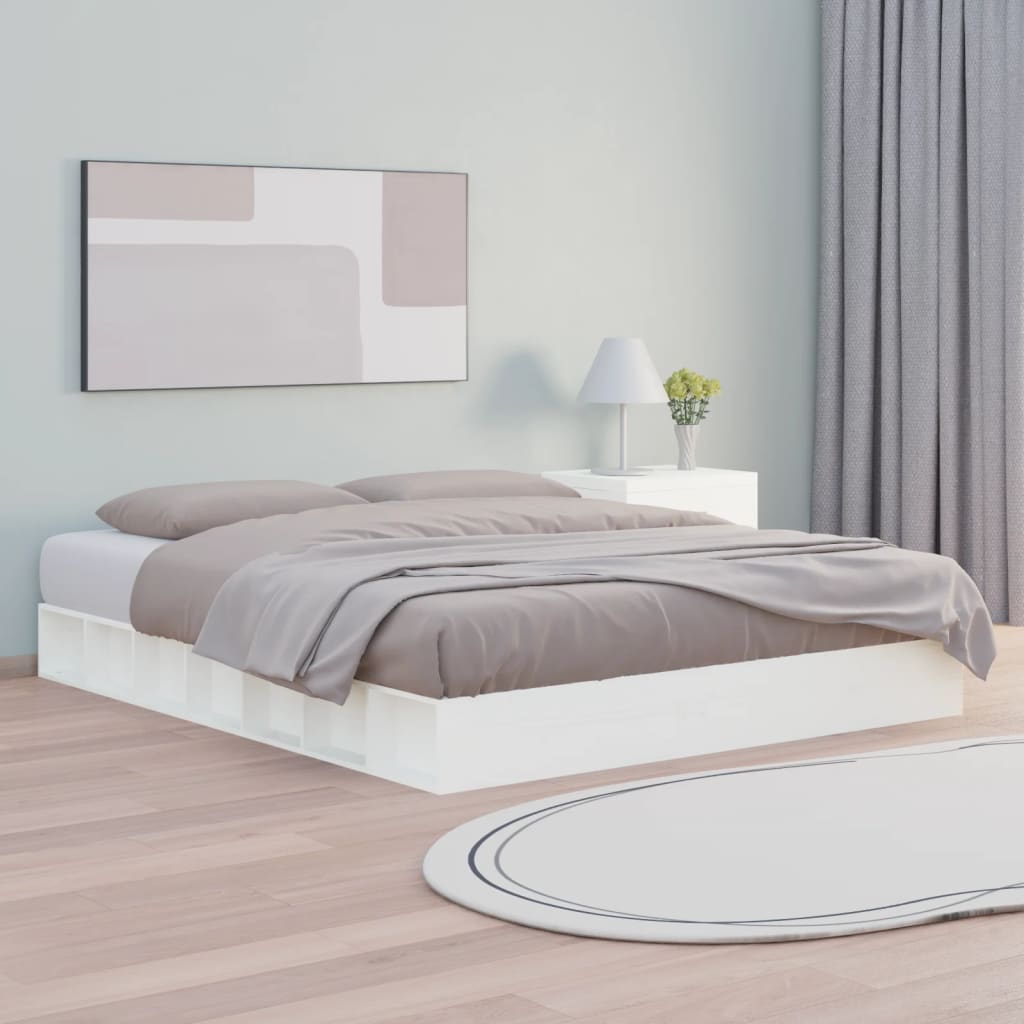 Okvir za krevet od masivnog drva bijeli 150 x 200 cm veliki