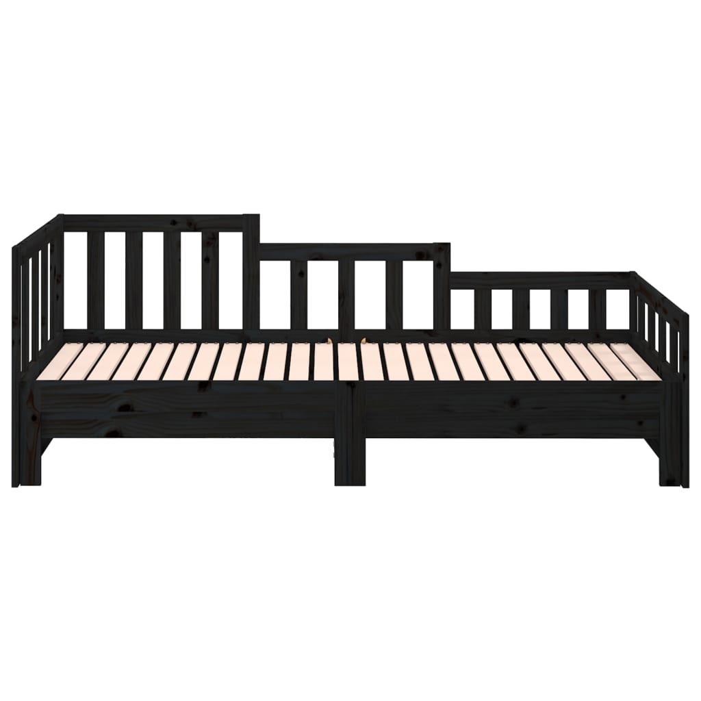 Dnevni ležaj na izvlačenje crni 2x (80x200) cm masivna borovina