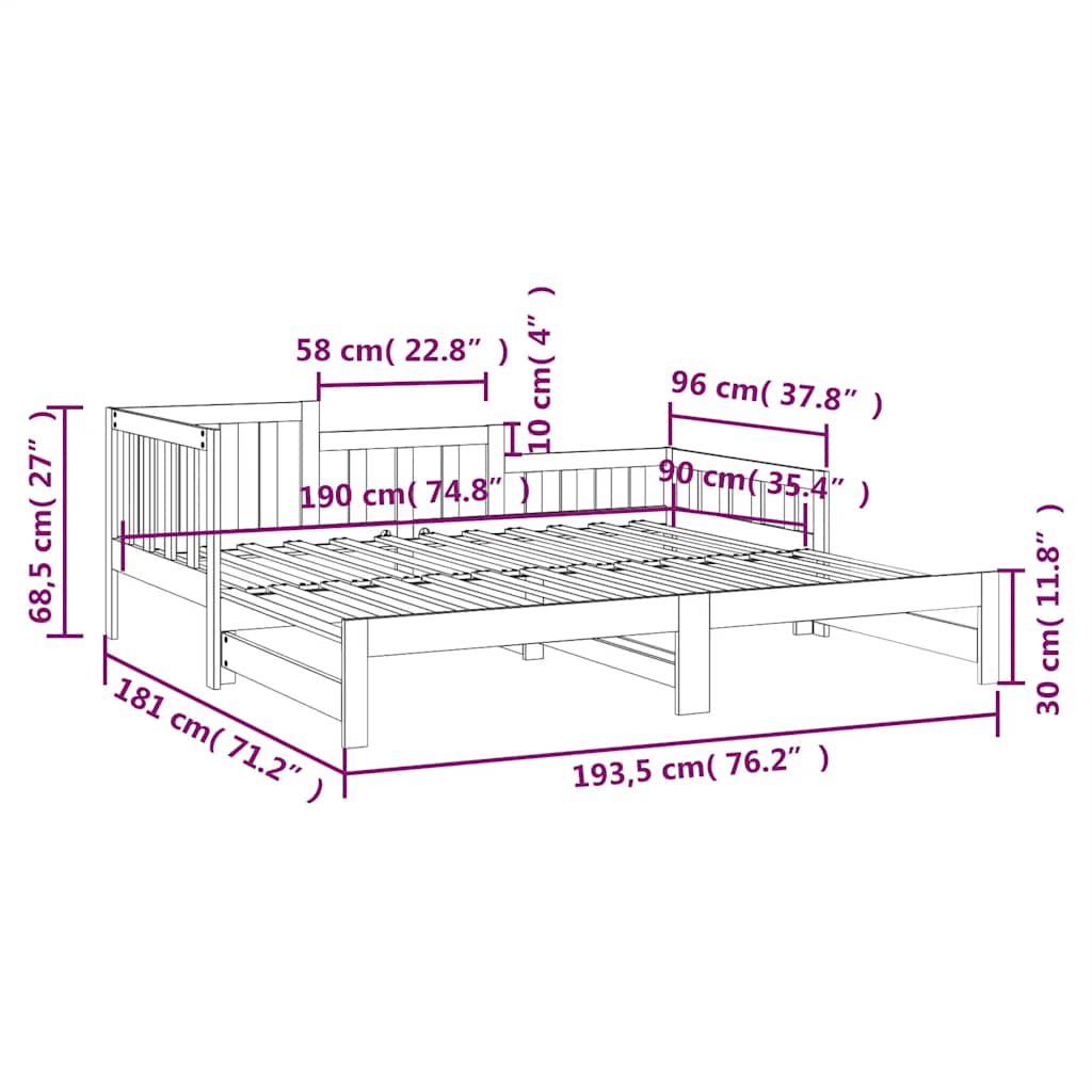 Dnevni ležaj na izvlačenje bijeli 2x(90x190)cm masivna borovina