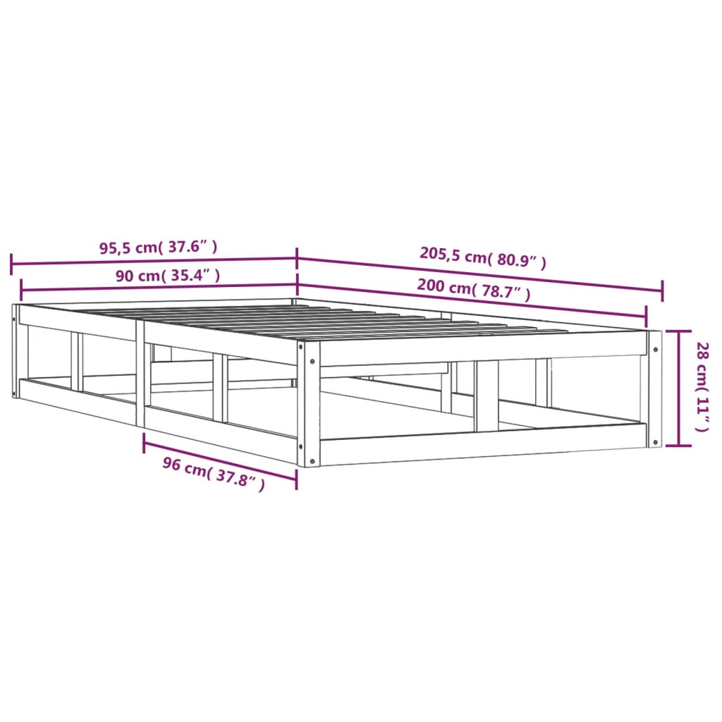Okvir za krevet 90x200 cm od masivne borovine