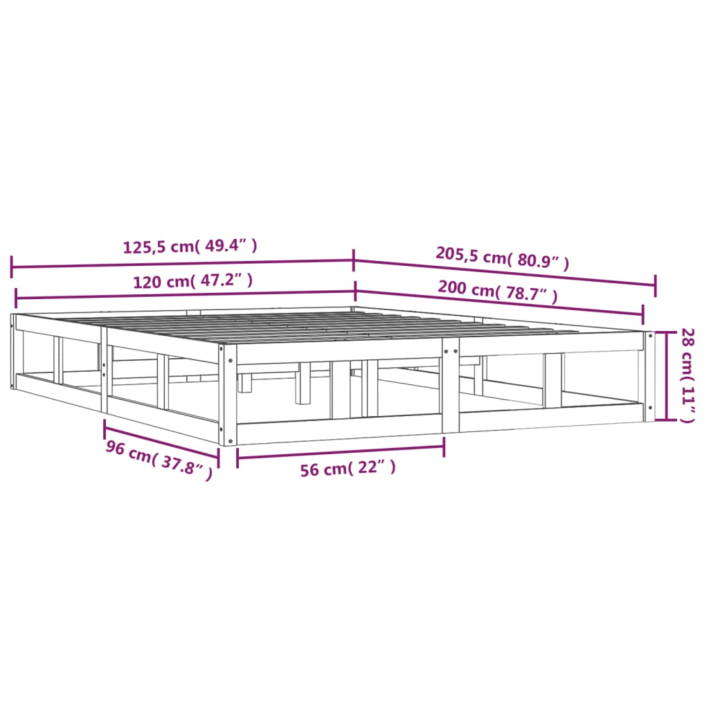 Okvir za krevet 120 x 200 cm od masivnog drva
