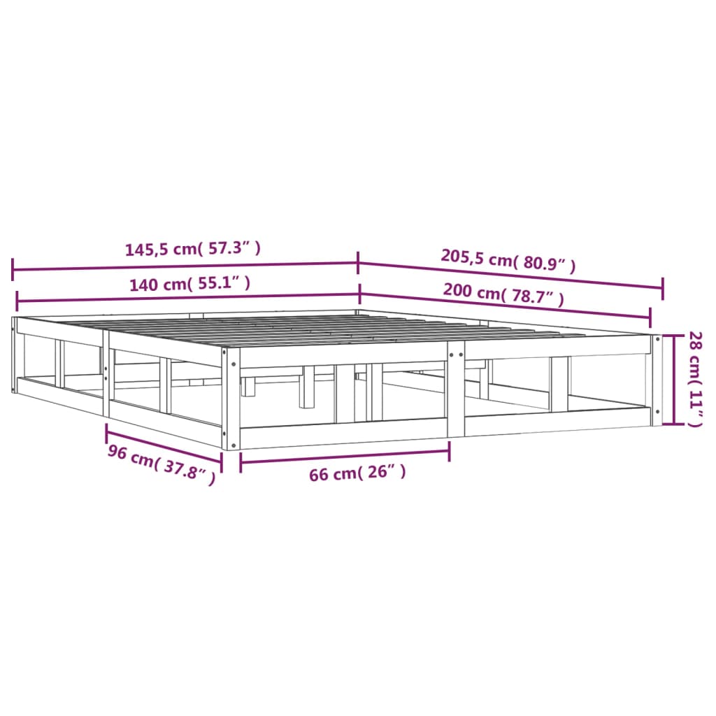 Okvir za krevet 140 x 200 cm od masivnog drva