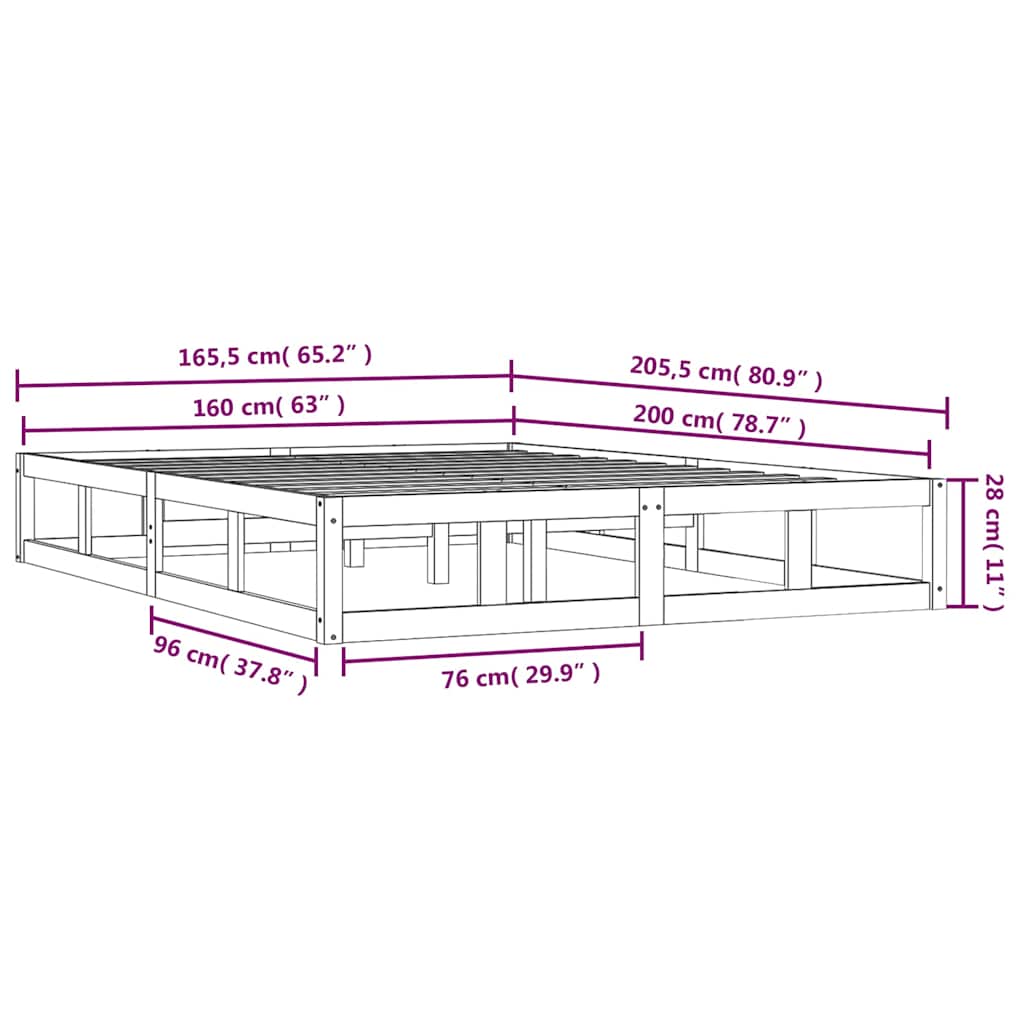 Okvir za krevet 160x200 cm od masivne borovine