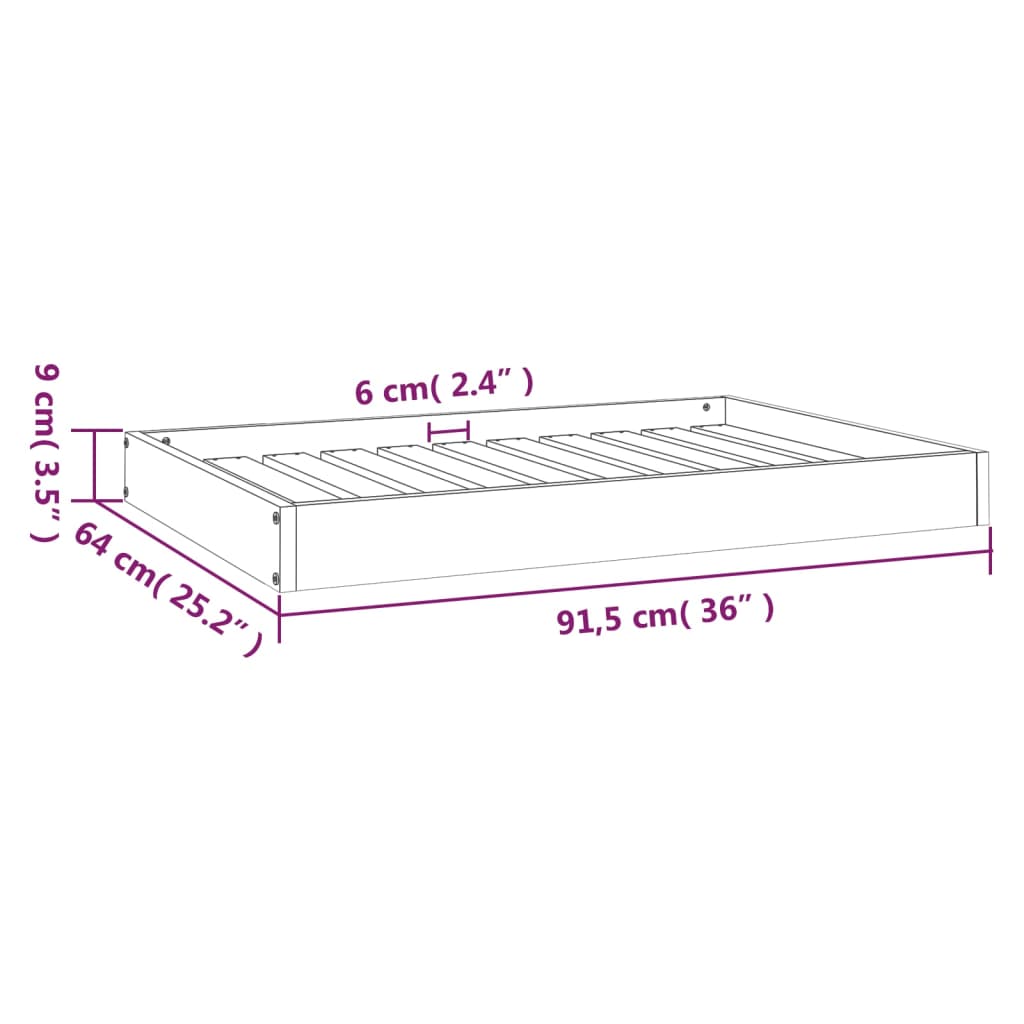 Krevet za pse bijeli 91,5 x 64 x 9 cm od masivne borovine