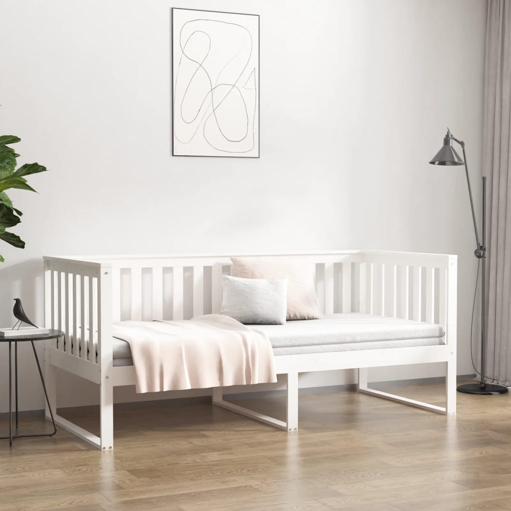 Dnevni krevet bez madraca bijeli 90 x 200 cm masivna borovina