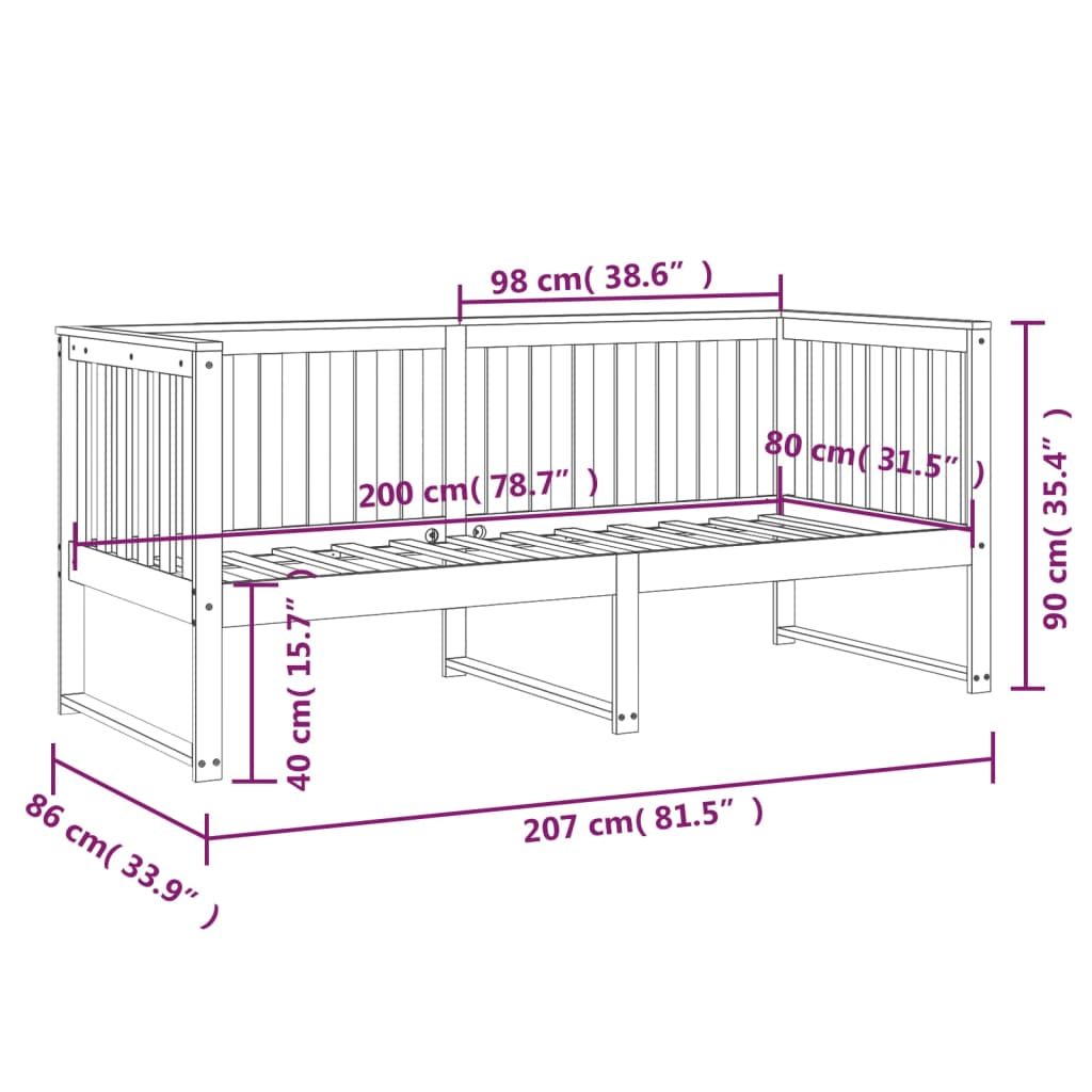 Dnevni krevet bez madraca bijeli 80 x 200 cm masivna borovina