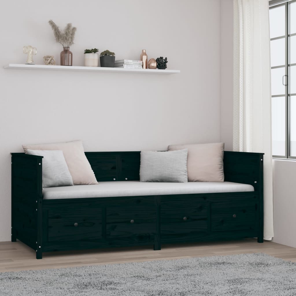 Dnevni ležaj crni 90 x 200 cm od masivne borovine