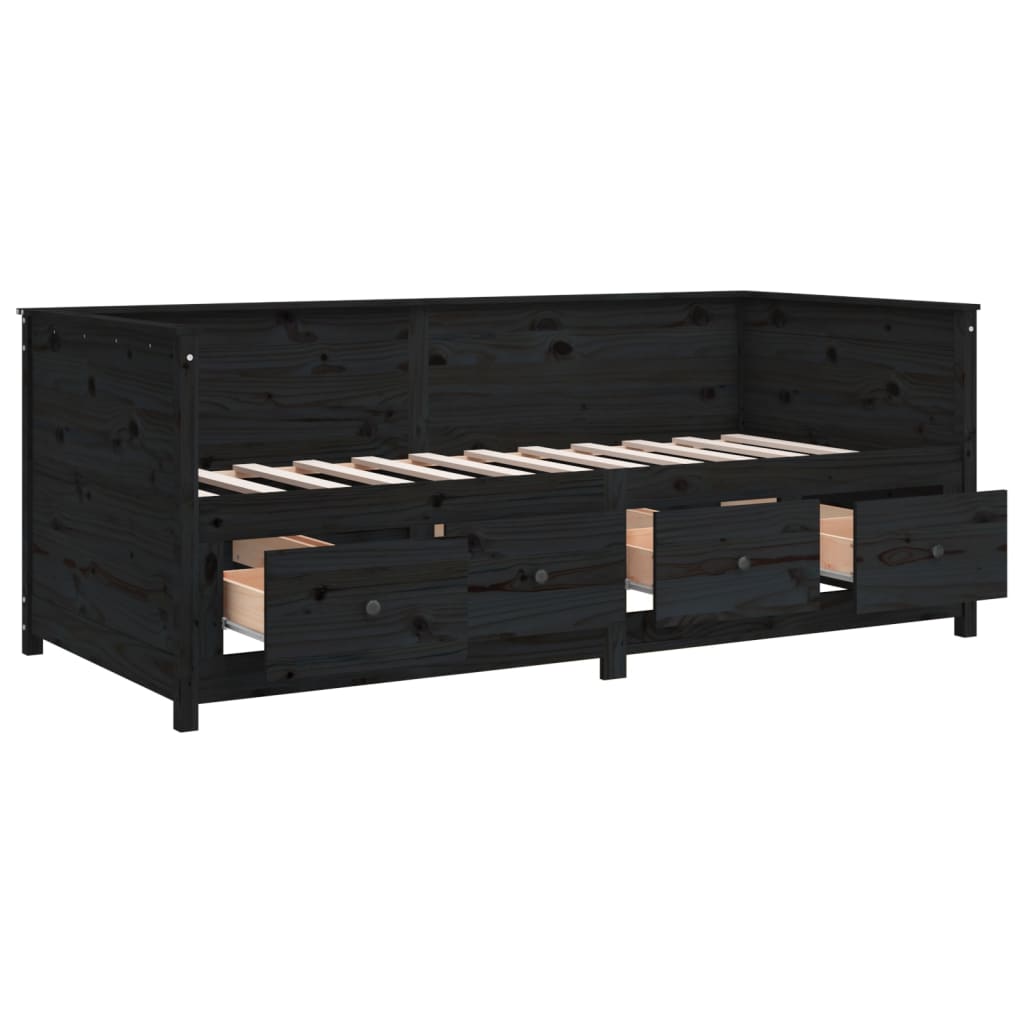 Dnevni ležaj crni 90 x 200 cm od masivne borovine