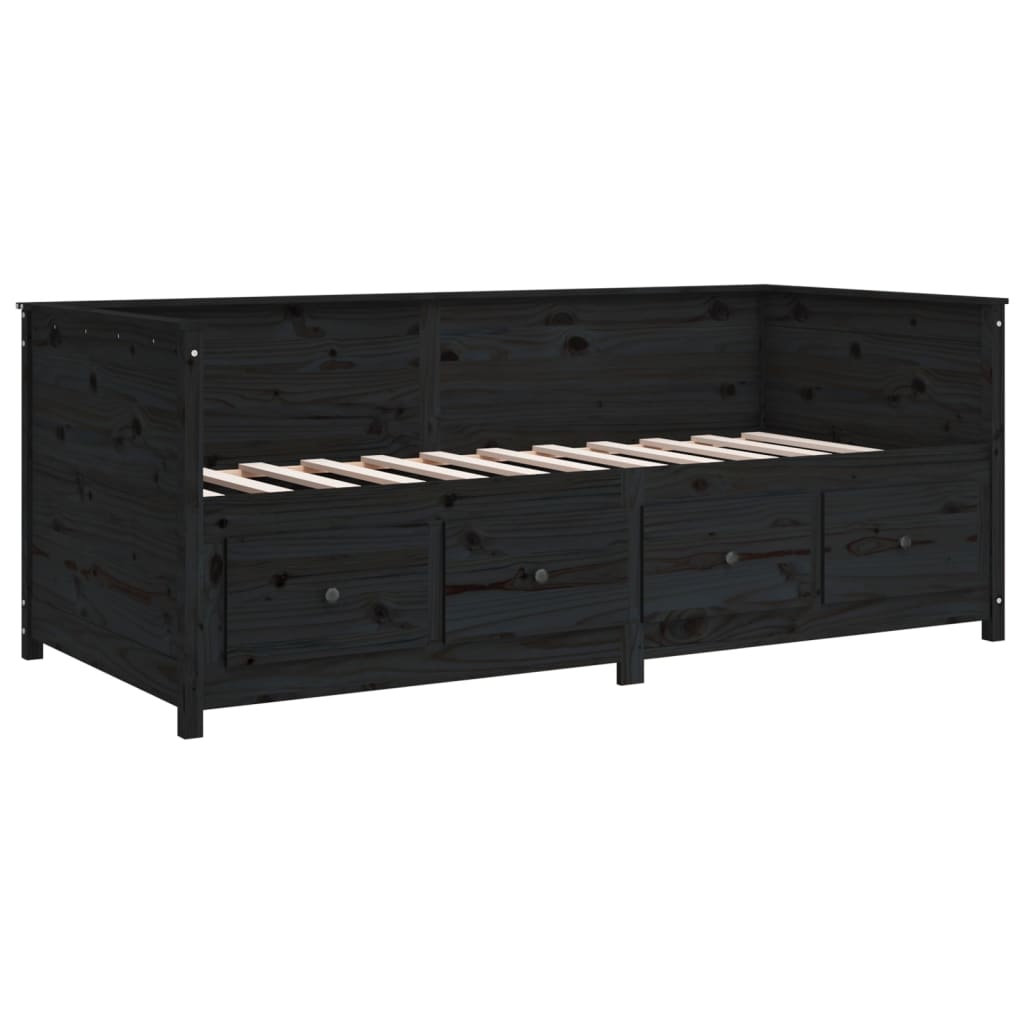 Dnevni ležaj crni 90 x 200 cm od masivne borovine
