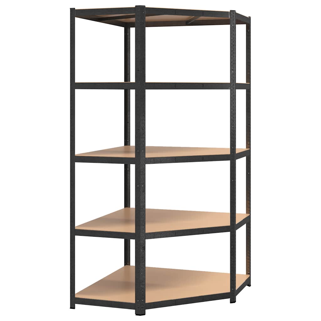 Izdržljiva kutna polica s 5 razina siva od čelika i drva