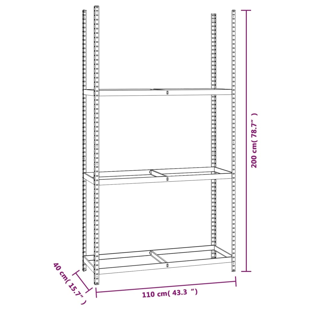 Stalak za gume s 3 razine srebrni 110 x 40 x 200 cm čelični