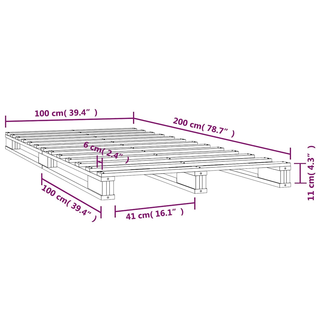 Krevet od paleta bijeli 100 x 200 cm od masivne borovine