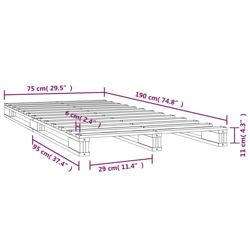 Krevet od paleta 75 x 190 cm od masivne borovine mali