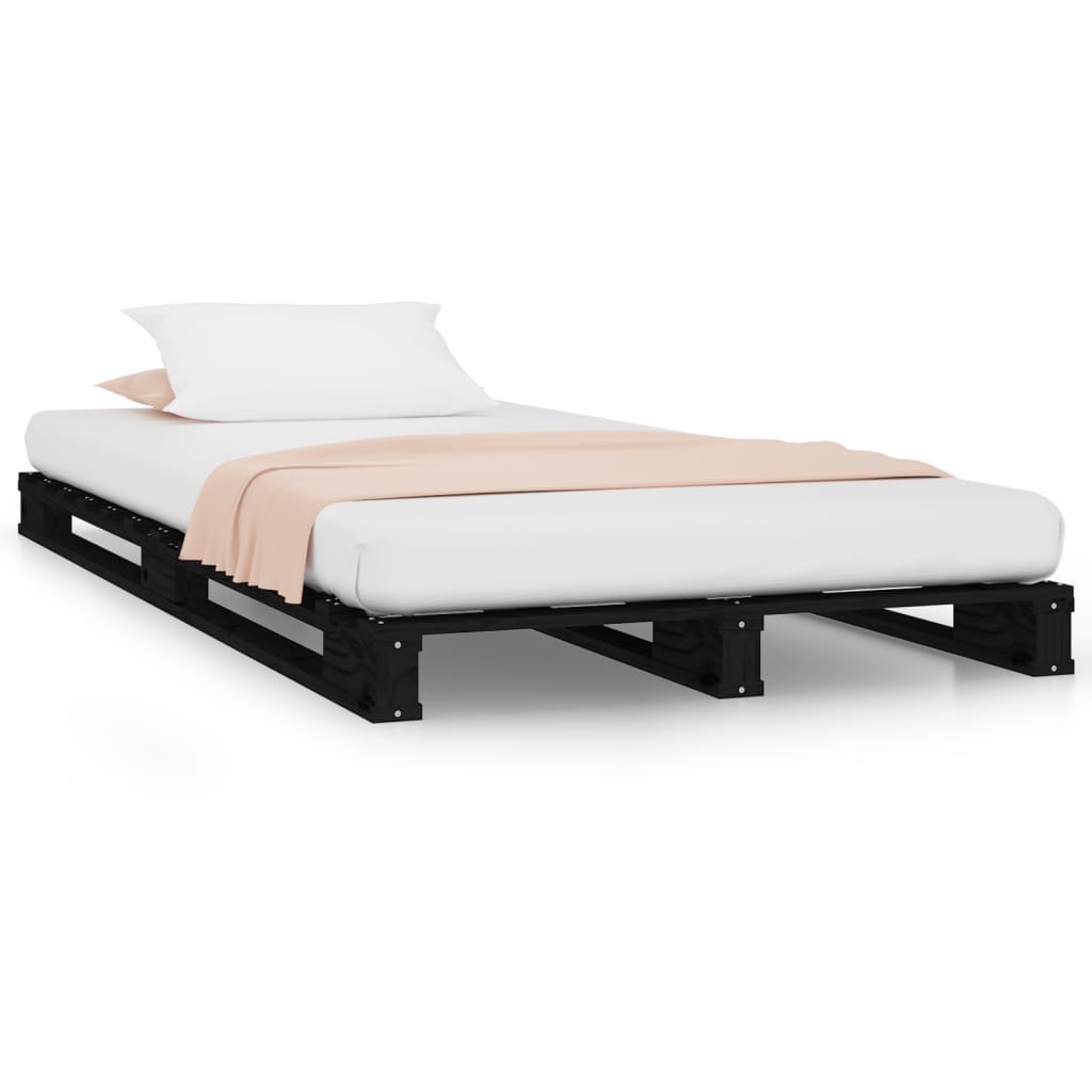 Krevet od paleta crni 75 x 190 cm od masivne borovine mali