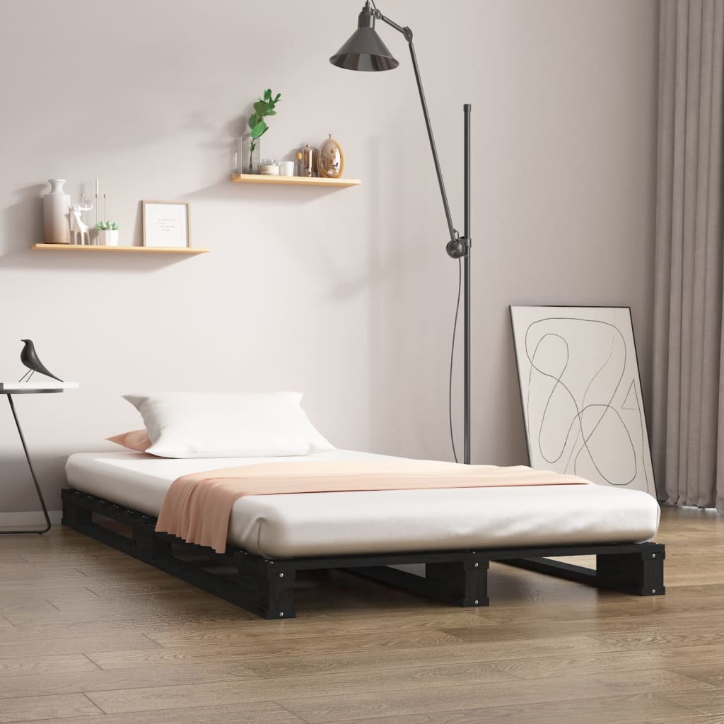 Krevet od paleta crni 75 x 190 cm od masivne borovine mali