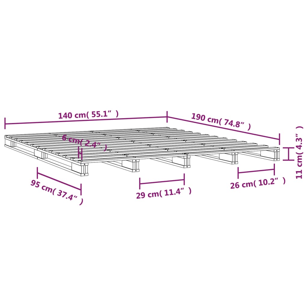 Krevet od paleta bijeli 140 x 190 cm od masivne borovine