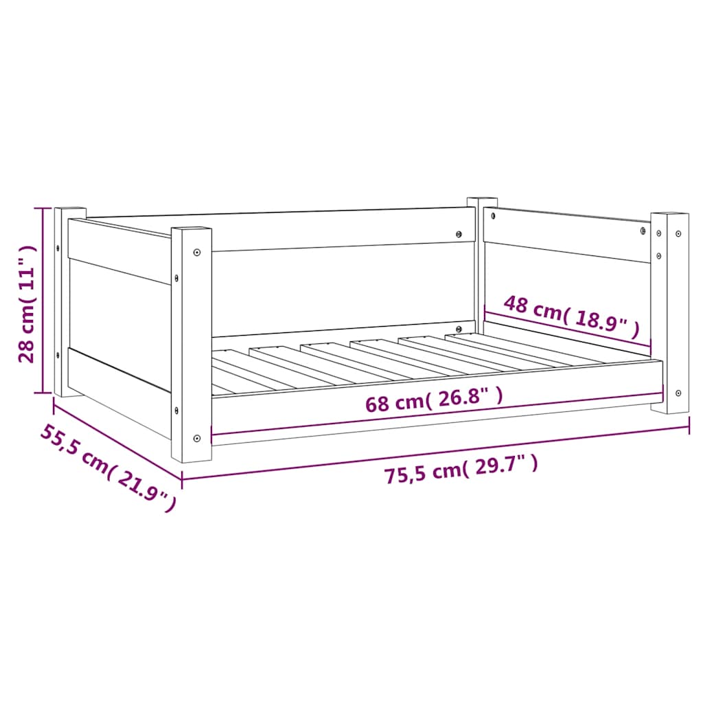 Krevet za pse 75,5x55,5x28 cm od masivne borovine