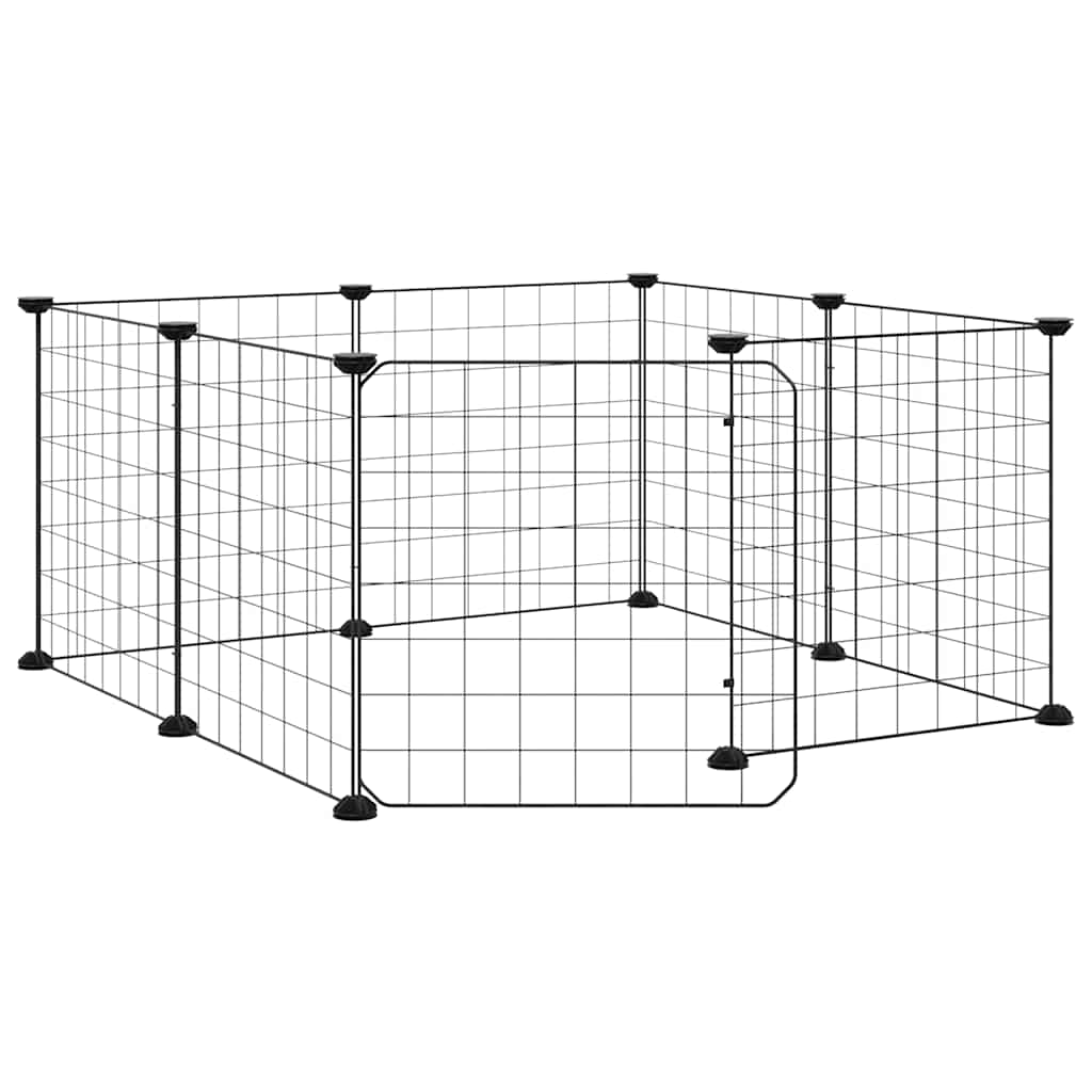 Kavez za kućne ljubimce s 8 panela i vratima crni 35x35 cm čelik